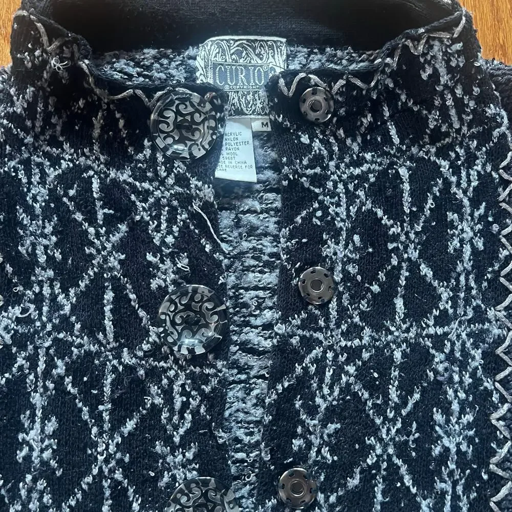 Curio Mixed Knit Blanket Stitch Whimsygoth Cardigan Jacket | M
